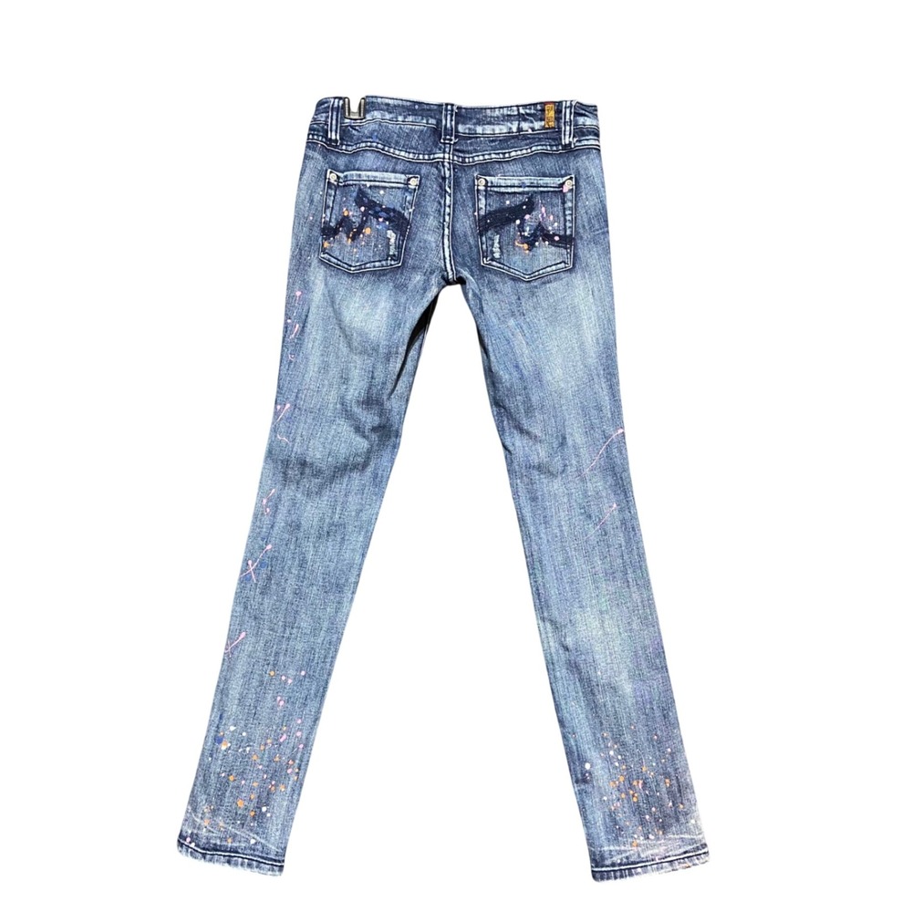 Zana Di Vintage Paint Splatter Skinny Jeans Juniors 7 Low‎ Rise Distressed Y2K